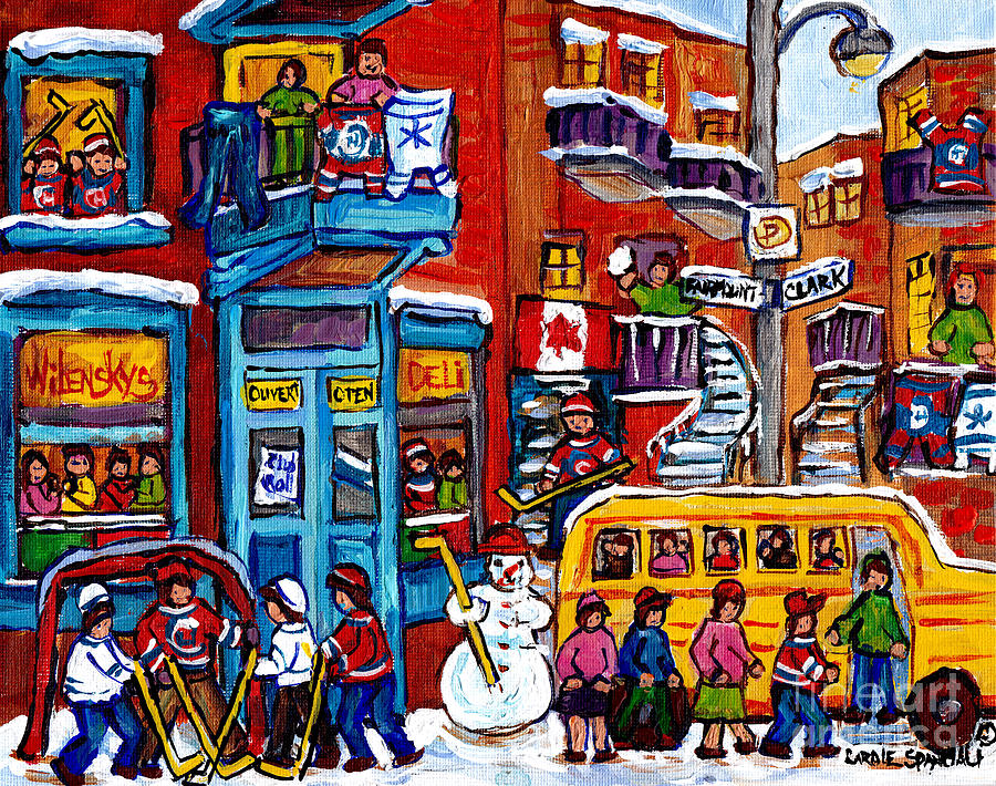 Wilensky Winter Wonderland Kids Hockey Fun Canadian Painting Montreal Art City Scene Art C Spandau Painting by Carole Spandau