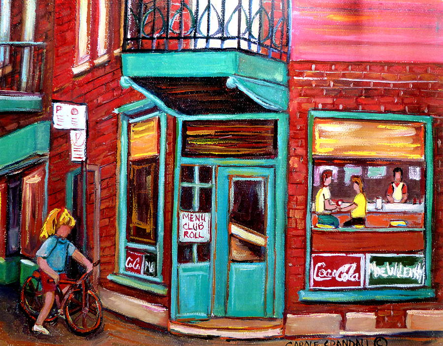 Wilenskys Cafe On Fairmount In Montreal Painting by Carole Spandau