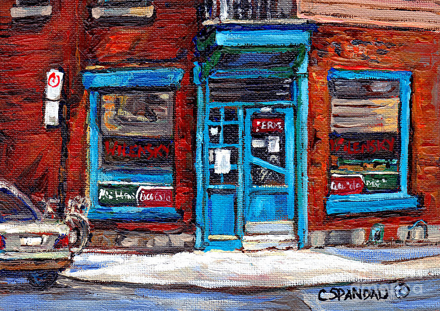 Wilenskys Doorway With Bicycle Montreal Memories Best Original Canadian Paintings For Sale Cspandau Painting by Carole Spandau