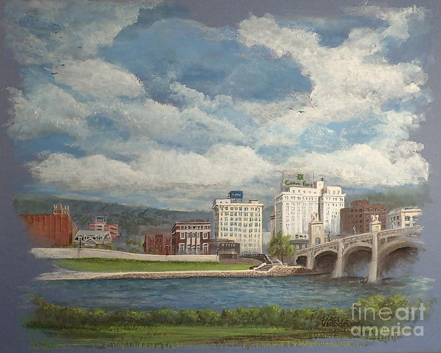 Architecture Painting - Wilkes-Barre and River by Christina Verdgeline