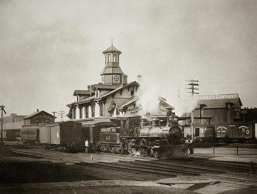 Steam Locomotive Photograph - Wilkes Barre PA. New Jersey Central Train Station Early 1900s by Arthur Miller