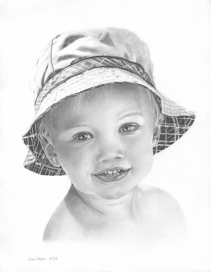 Black And White Drawing - Will in His Summer Hat by Sue Olson