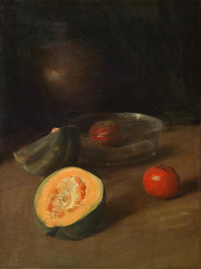 William Merritt Chase 1849-1916 Still Life with Cut Melon, Glass Bowl and Apples, ca. 1900 Painting by Celestial Images