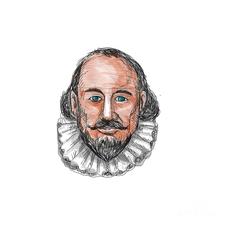 Actor Digital Art - William Shakespeare Head Watercolor by Aloysius Patrimonio