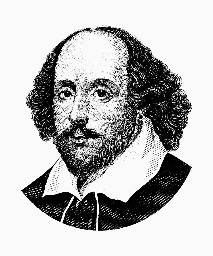 William Shakespeare - The Bard - Black and White Digital Art by War Is Hell Store