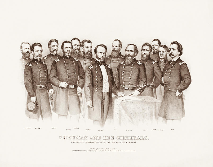 William Sherman and His Generals - Atlanta Campaign Drawing by War Is Hell Store