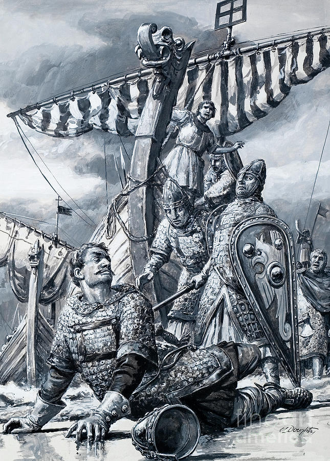 Knight Painting - William the Conqueror falls at Hastings by CL Doughty