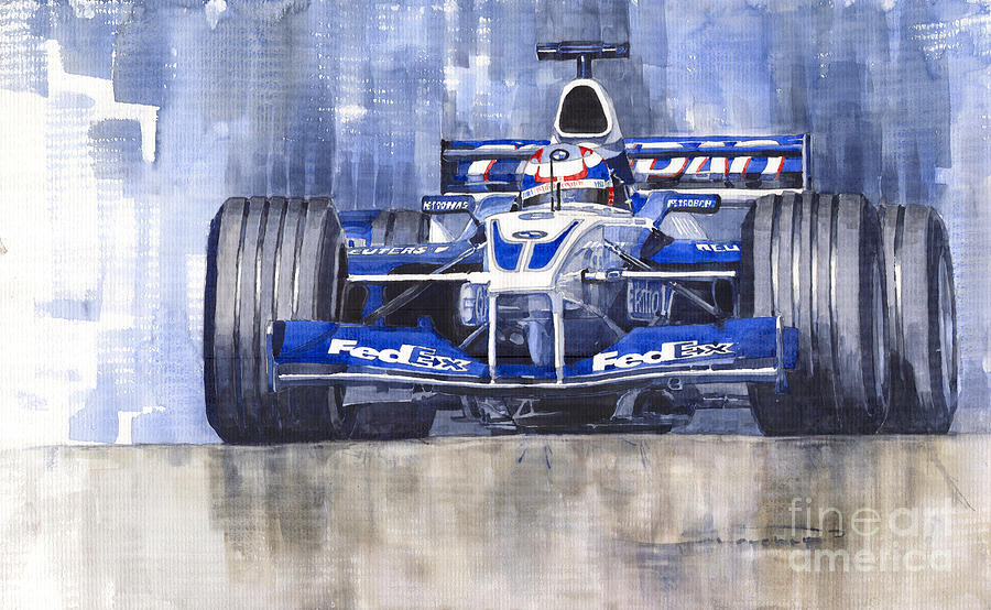 Watercolour Painting - Williams BMW FW24 2002 Juan Pablo Montoya by Yuriy Shevchuk