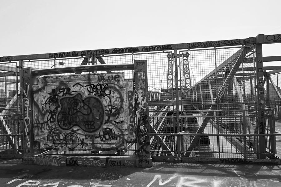 Williamsburg bridge graffiti Black and White Photograph by Toby McGuire