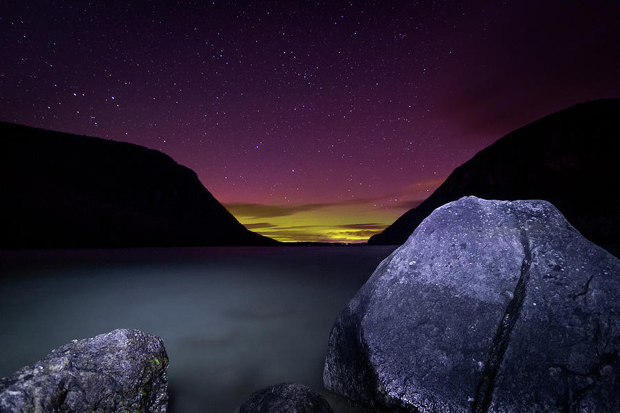 Willoughby Aurora and Boulders Photograph by Tim Kirchoff