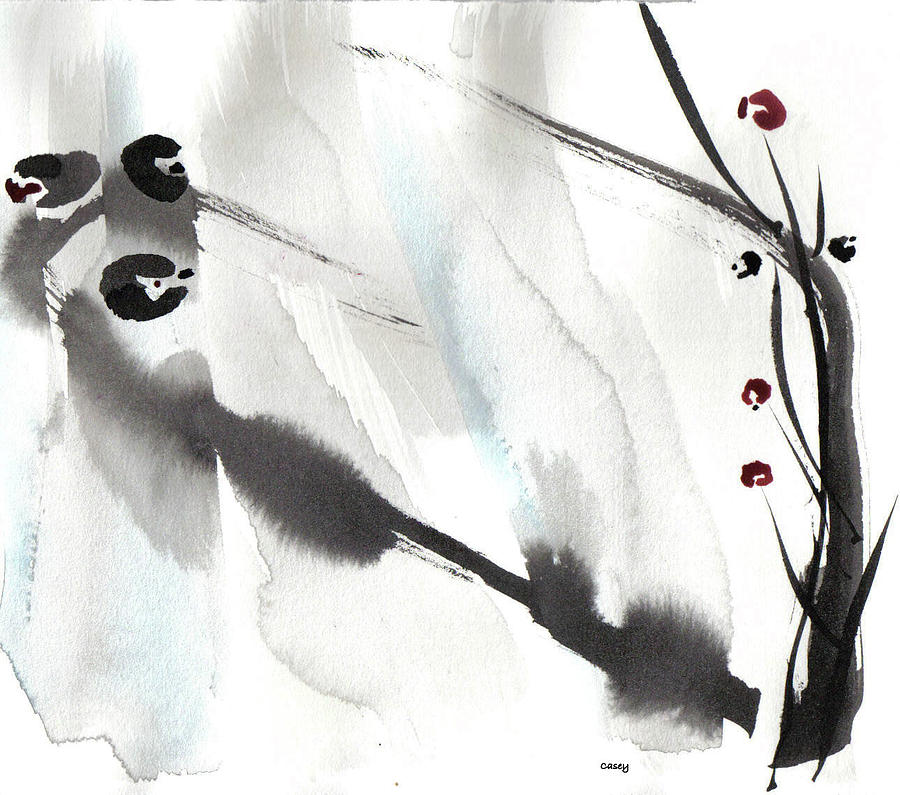 Sumi Painting - Willow Birds by Casey Shannon