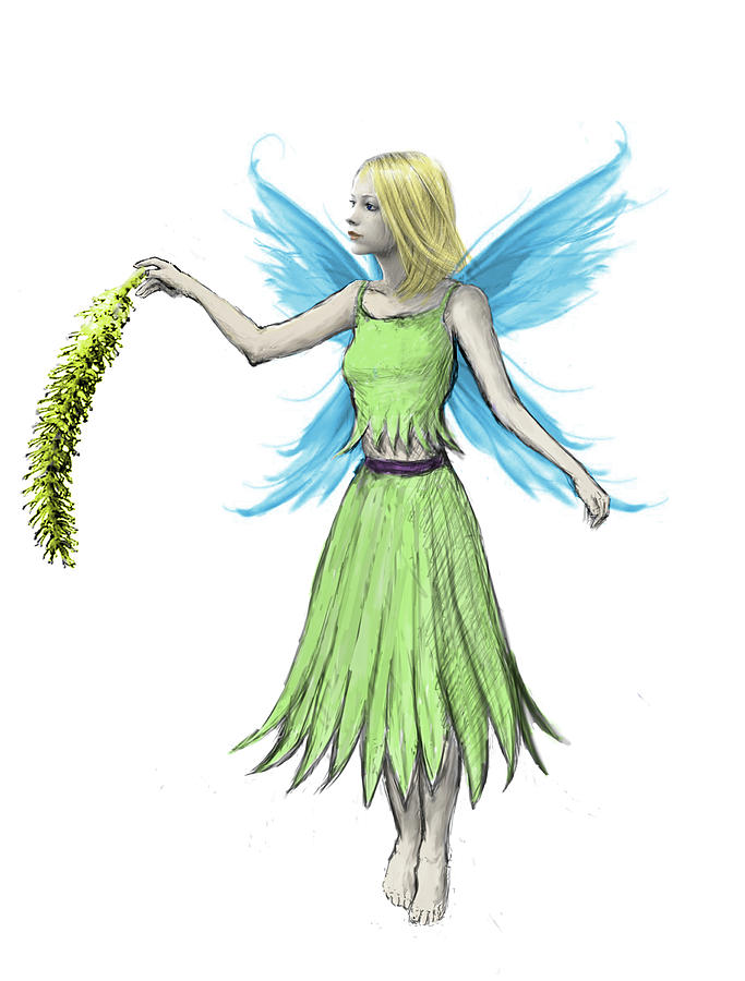 Willow Tree Fairy Holding a Catkin Digital Art by Yuichi Tanabe