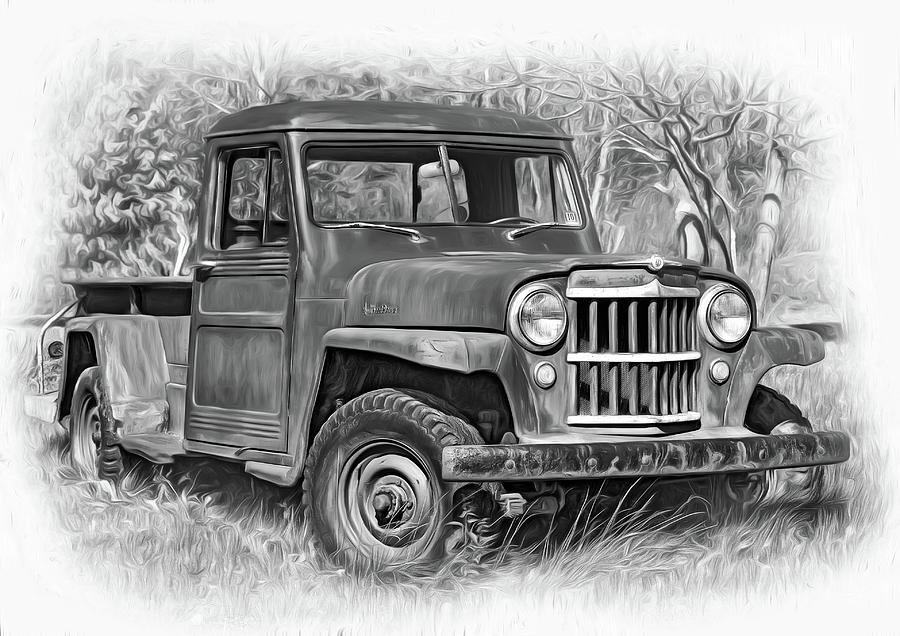 Willys Jeep Pickup Truck 2 bw - Paint Photograph by Steve Harrington