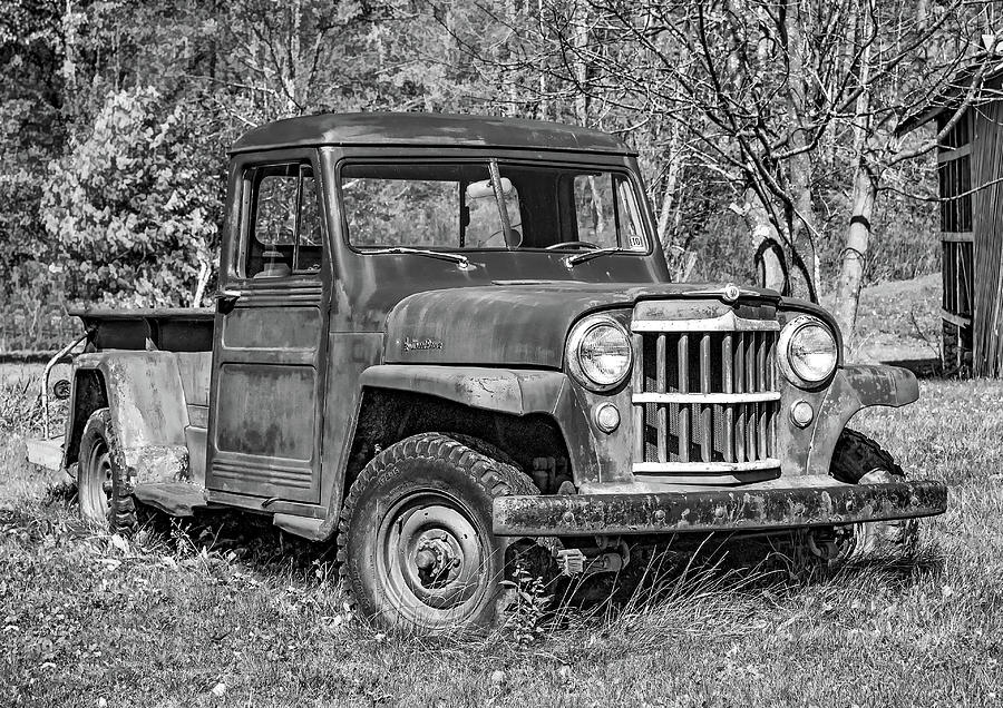 Transportation Photograph - Willys Jeep Pickup Truck 2 bw by Steve Harrington