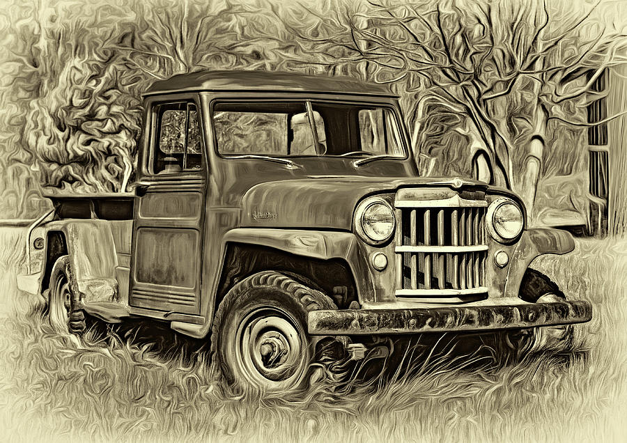 Willys Jeep Pickup Truck 2 - Paint Sepia Photograph by Steve Harrington