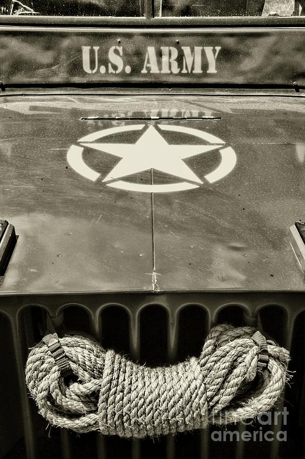 Willys Jeep with an Original Winch in black and white Photograph by Paul Ward