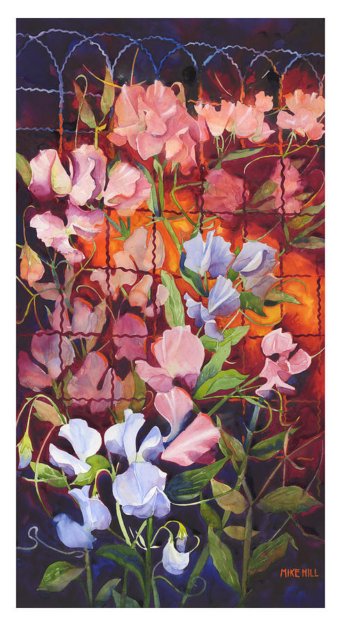 Wilmas Sweet Peas Painting by Mike Hill