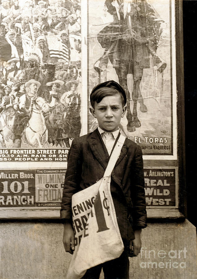 Wilmington Newsboy, Lewis Hine, 1910 Photograph by Science Source