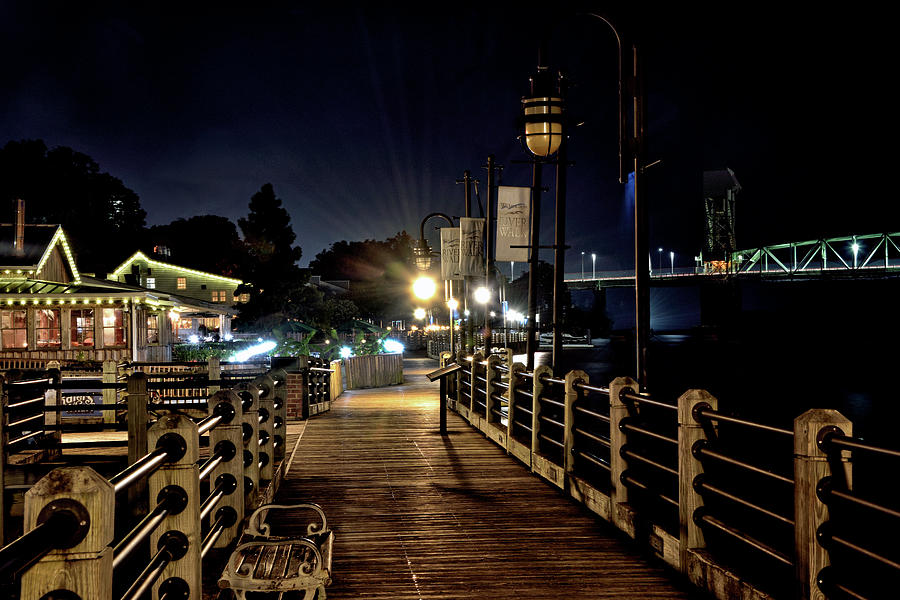 Wilmington Photograph - Wilmington Riverwalk at night - North Carolina by Brendan Reals