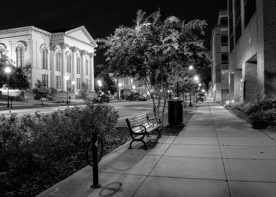 Tree Photograph - Wilmington Sidewalk At Night in Black and White by Greg and Chrystal Mimbs
