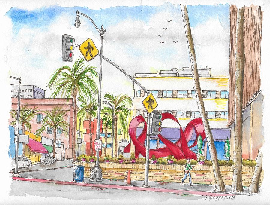 Wilshire Blvd. and Camden Dr, Charles Perry Sculpture, Beverly Hills, California Painting by Carlos G Groppa