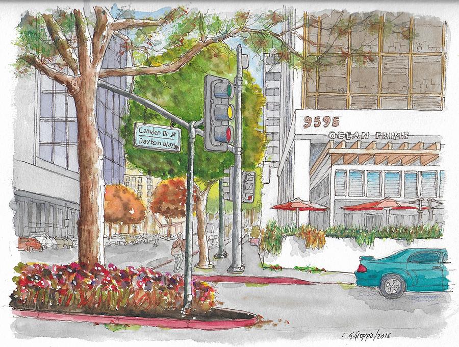 Wilshire Blvd. and Camden Dr. in Beverly Hills, California Painting by Carlos G Groppa