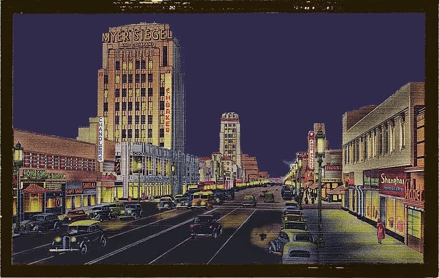 Wilshire Blvd Los Angeles California postcard c. 1933 frame added 2015 Photograph by David Lee Guss