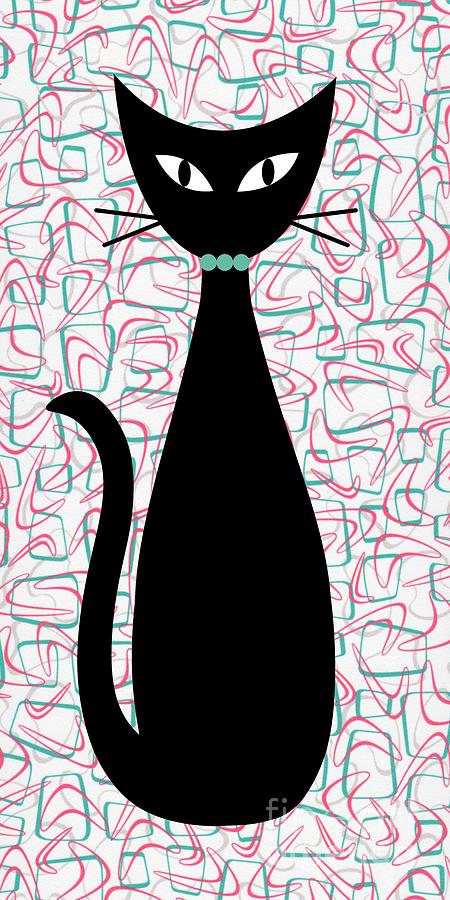 Boomerang Cat in Aqua and Pink Digital Art by Donna Mibus