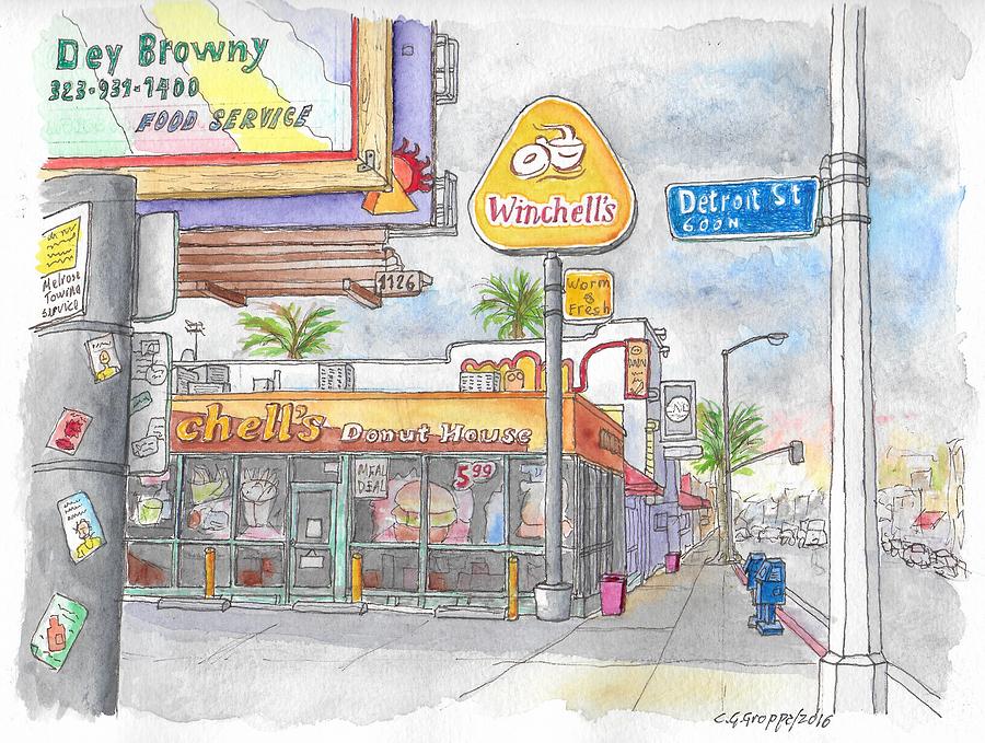 Winchells Donut House in Melrose and Detriot St., Hollywood, California Painting by Carlos G Groppa