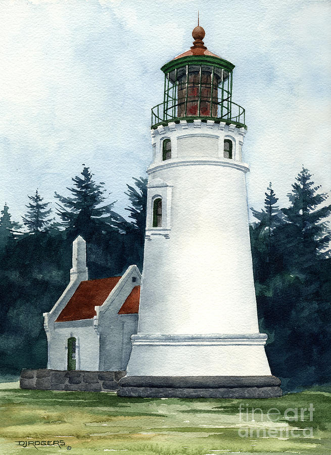 Lighthouse Painting - Winchester Bay Lighthouse by David Rogers