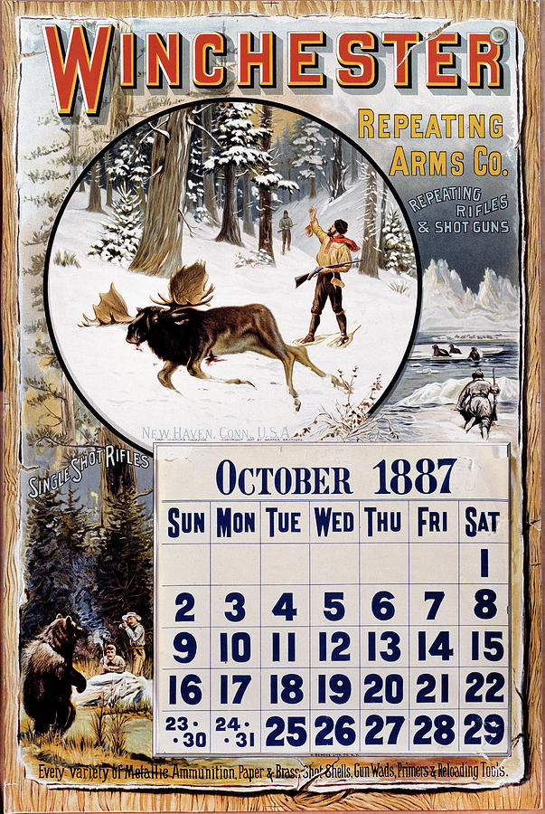 Vintage Painting - 1887 Winchester Repeating Arms And Ammunition Calendar by Unknown