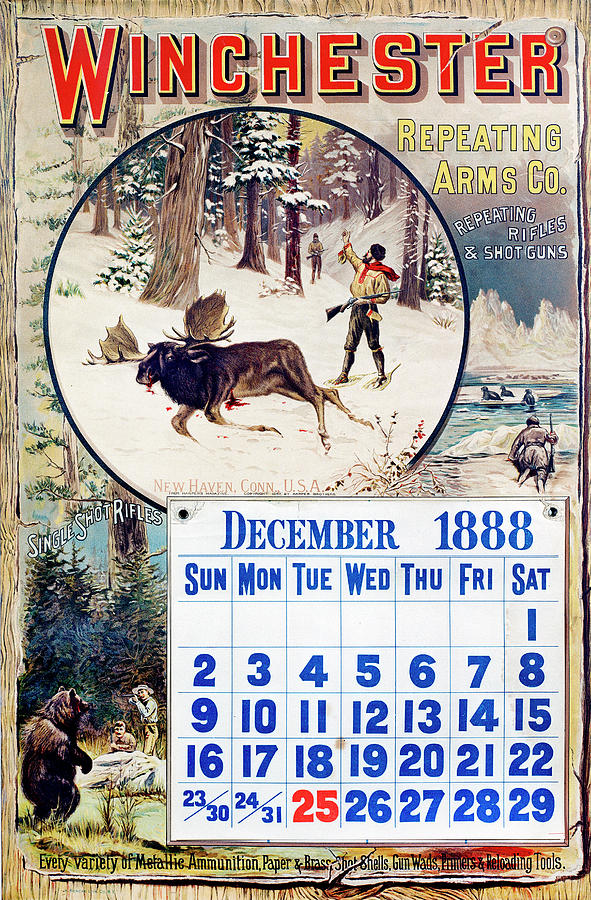 1888 Winchester Repeating Arms And Ammunition Calendar Painting by Unknown