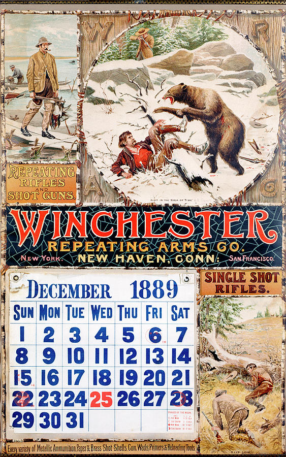 1889 Winchester Repeating Arms And Ammunition Calendar Painting by A B Frost