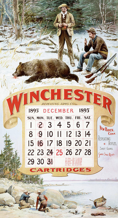 1895 Winchester Repeating Arms And Ammunition Calendar Painting by A B Frost