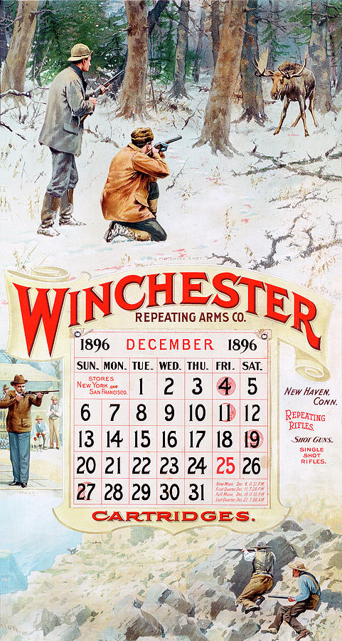 1896 Winchester Repeating Arms And Ammunition Calendar Painting by A B Frost