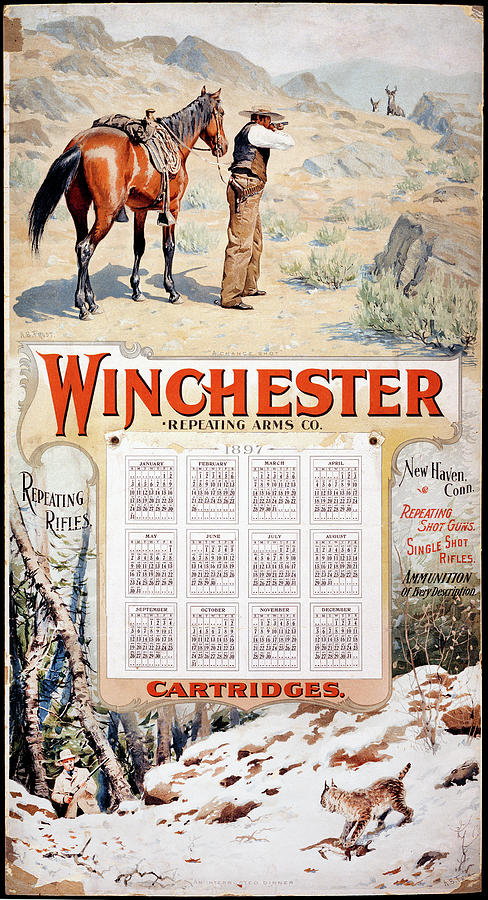 1897 Winchester Repeating Arms And Ammunition Calendar Painting by A B Frost