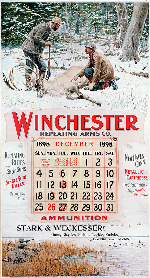 1898 Winchester Repeating Arms And Ammunition Calendar Painting by A B Frost