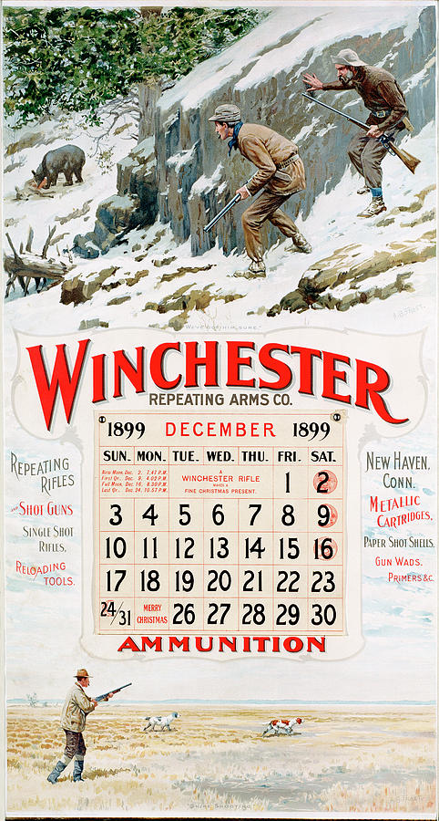 1899 Winchester Repeating Arms And Ammunition Calendar Painting by A B Frost