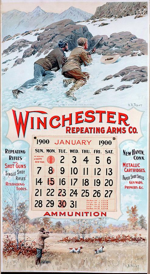 1900 Winchester Repeating Arms And Ammunition Calendar Painting by A B Frost