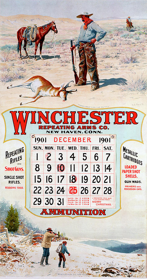 1901 Winchester Repeating Arms And Ammunition Calendar Painting by A B Frost