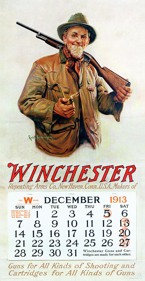1913 Winchester Repeating Arms And Ammunition Calendar Painting by Robt Robinson