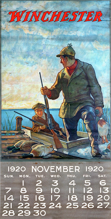 1920 Winchester Repeating Arms And Ammunition Calendar Painting by Unknown