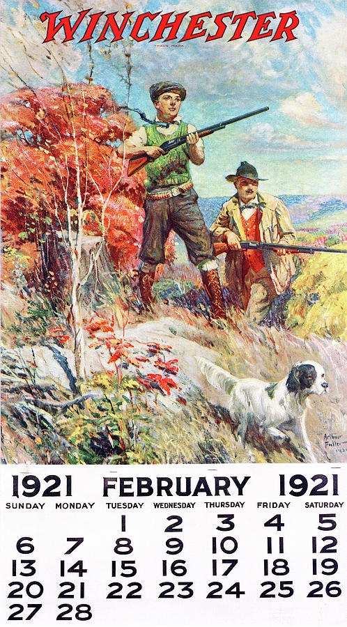 1921 Winchester Repeating Arms And Ammunition Calendar Painting by Arthur S Fulton