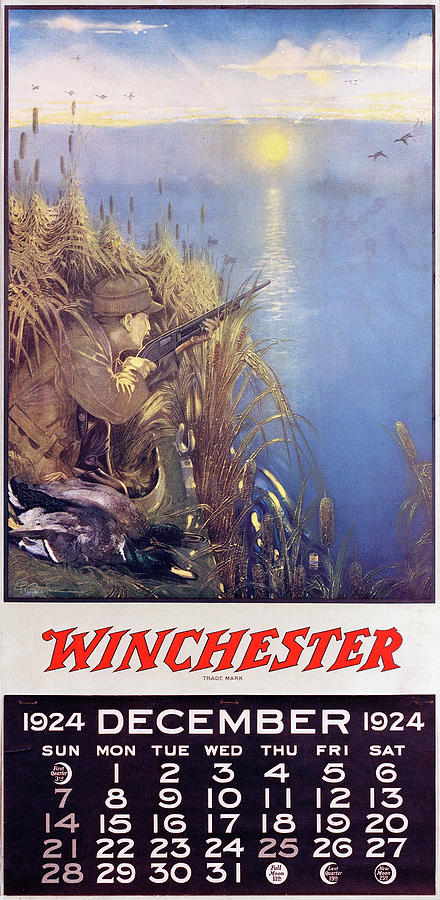 1924 Winchester Repeating Arms And Ammunition Calendar Painting by Lynn Bogue Hunt