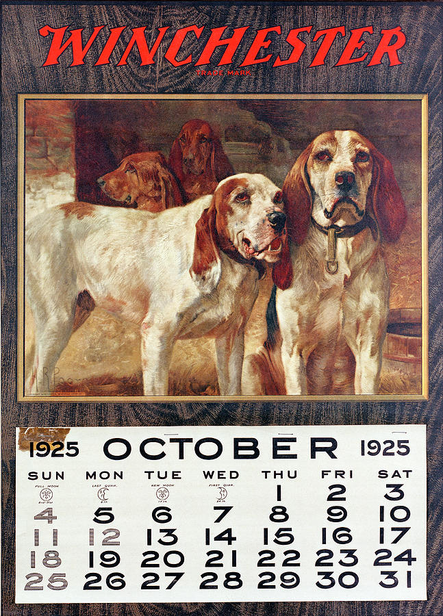 1925 Winchester Repeating Arms And Ammunition Calendar Painting by H R Poore