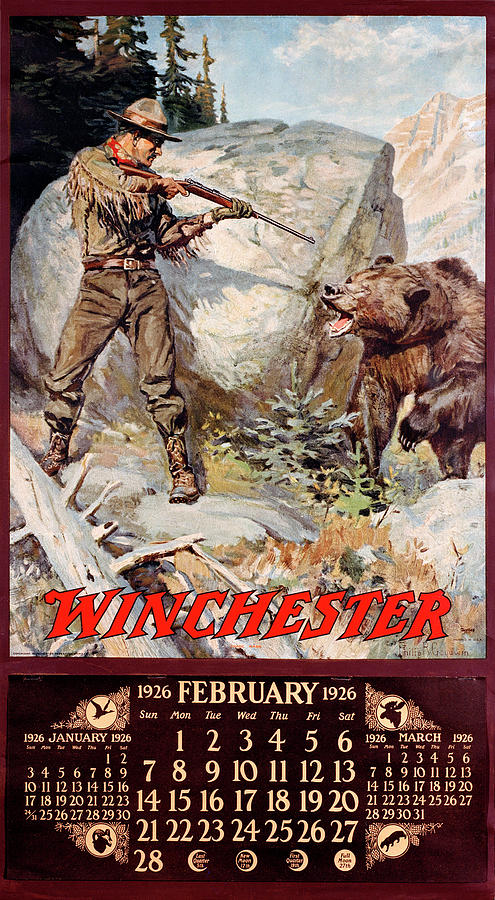 1926 Winchester Repeating Arms And Ammunition Calendar Painting by Philip R Goodwin