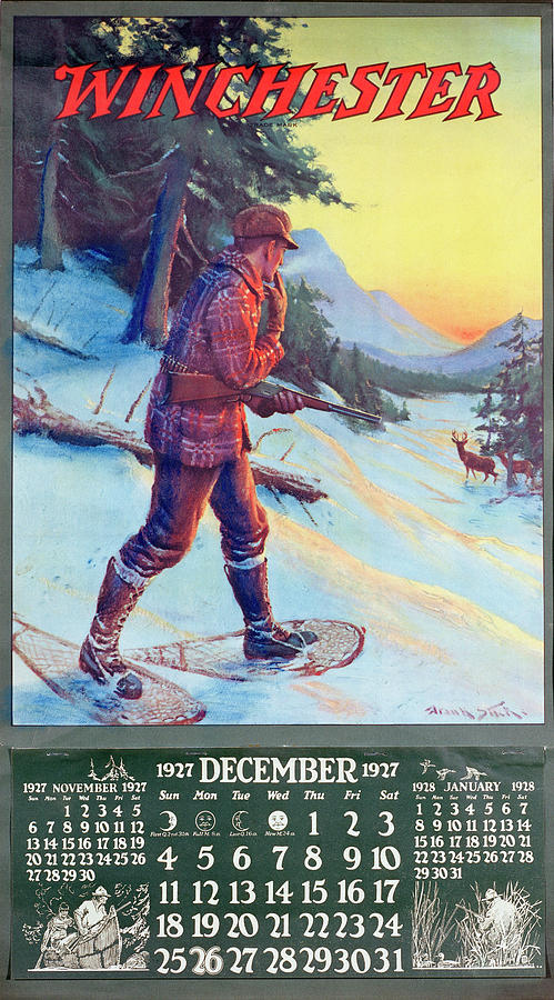 1927 Winchester Repeating Arms And Ammunition Calendar Painting by Frank Stick