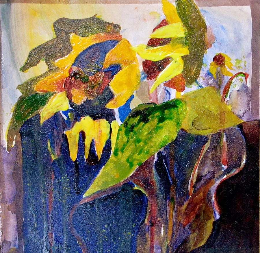 Wind Blown Sunflowers Painting by Carole Johnson