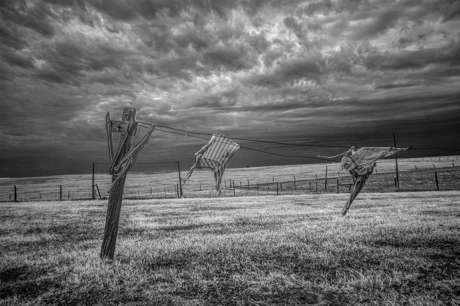 Wind Blown Wash in Black and White Infrared on the Clothesline Photograph by Randall Nyhof