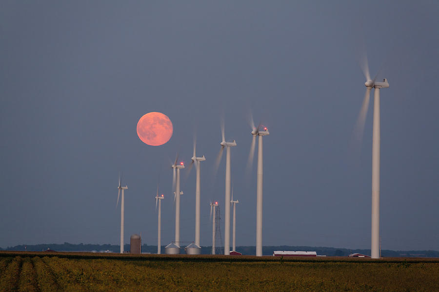 Wind Farm Moonrise Photograph by Alexey Stiop